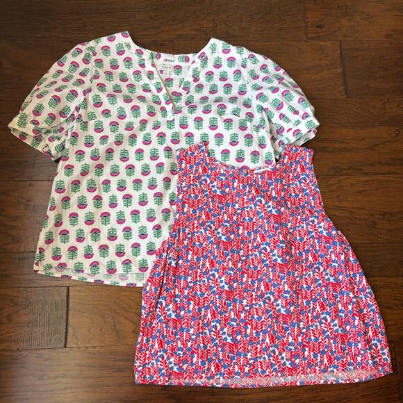 Bundle of (2) J Crew Floral Printed Tops Poplin / Shell Tank Femenine Sz L - Picture 1 of 15